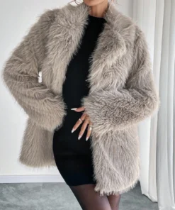 Women Gray Casual Fluffy Long Cardigan, Suitable For Autumn And Winter Fall Cloth For Women