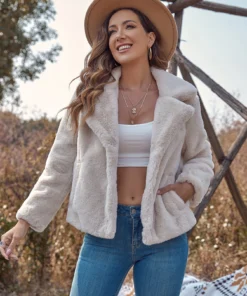 Lapel Neck Fuzzy Coat Winter