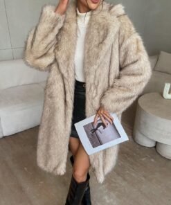 Gray Casual Fluffy Long Cardigan, Suitable For Autumn And Winter Fall Cloth For Women