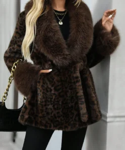 Women's Leopard Print Lapel Long Sleeve Faux Fur Fashion Jacket Winter Clothes Coat Coats For Women