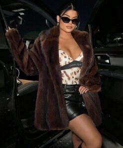Lapel Neck Long Sleeve Open Front Fuzzy Coat For Winter