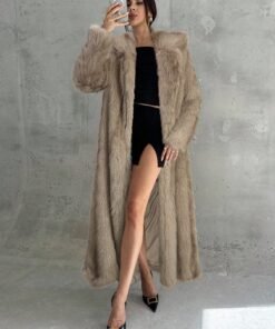 Women's Elegant Winter Faux Fur Coat,Off-White Ombre Dyed Turndown Collar Outerwear For Dinner Date,Modern Street Fashion Old Money Workwear Clothes